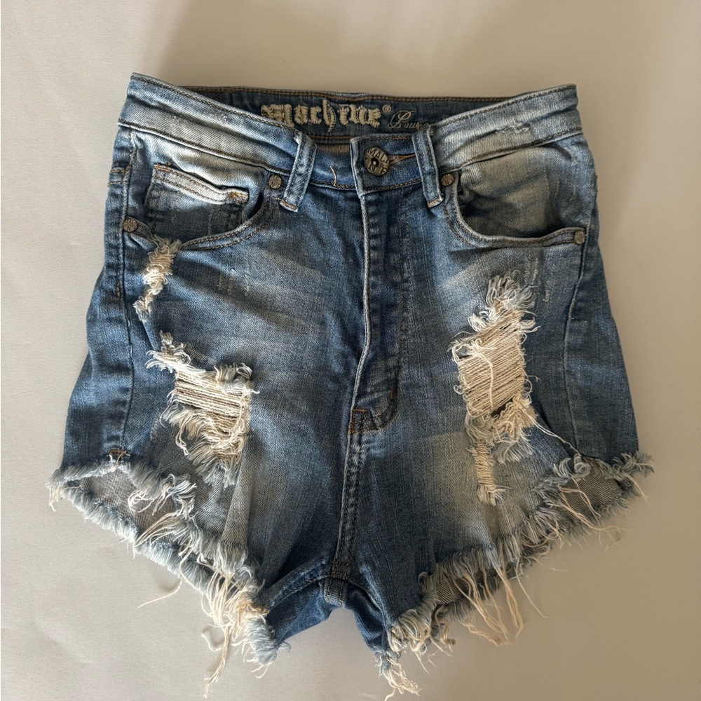 Machine Blue Distressed Jean Shorts